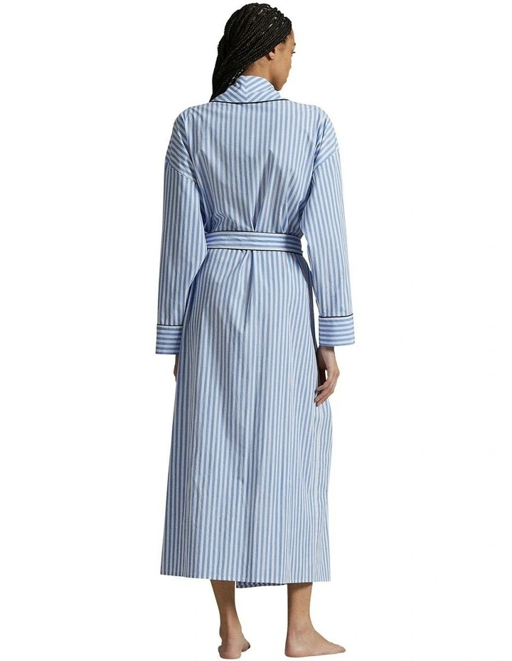 Shirting Stripes Heritage Long Cotton Robe in White Cloud/Hydrangea image 2
