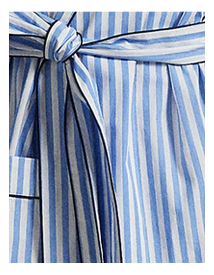 Shirting Stripes Heritage Long Cotton Robe in White Cloud/Hydrangea image 5