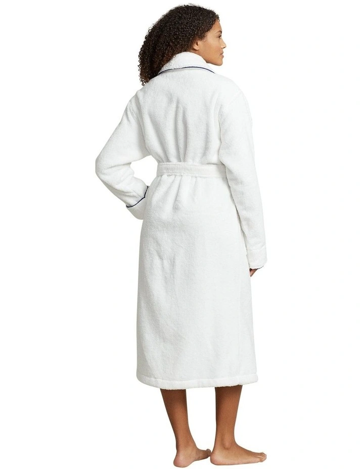 Essentials Shawl Collar Belted Cotton Terry Robe in White Cloud image 2