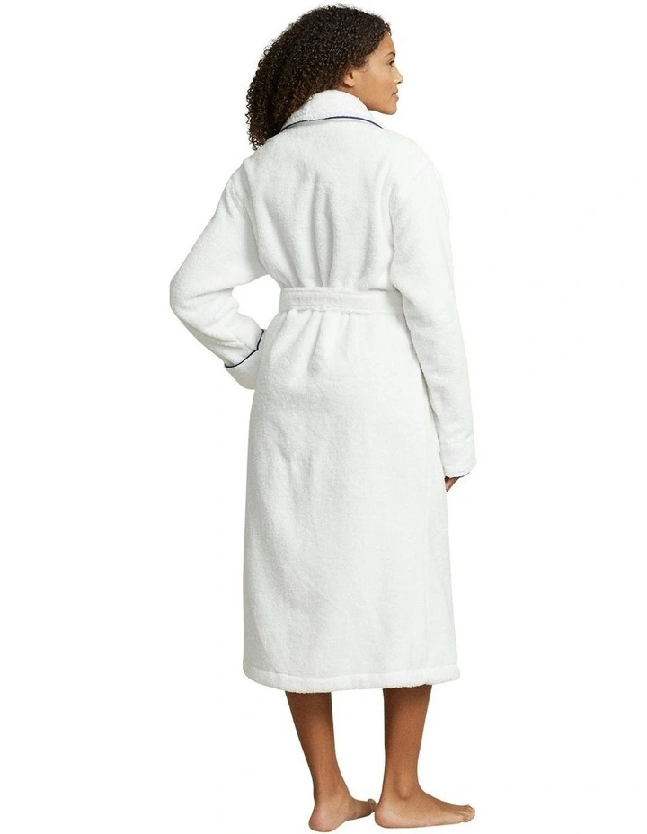 Essentials Shawl Collar Belted Cotton Terry Robe in White Cloud image 2