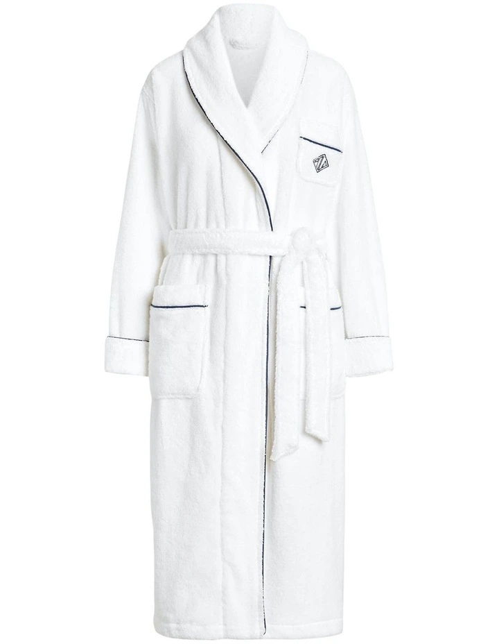 Essentials Shawl Collar Belted Cotton Terry Robe in White Cloud image 7