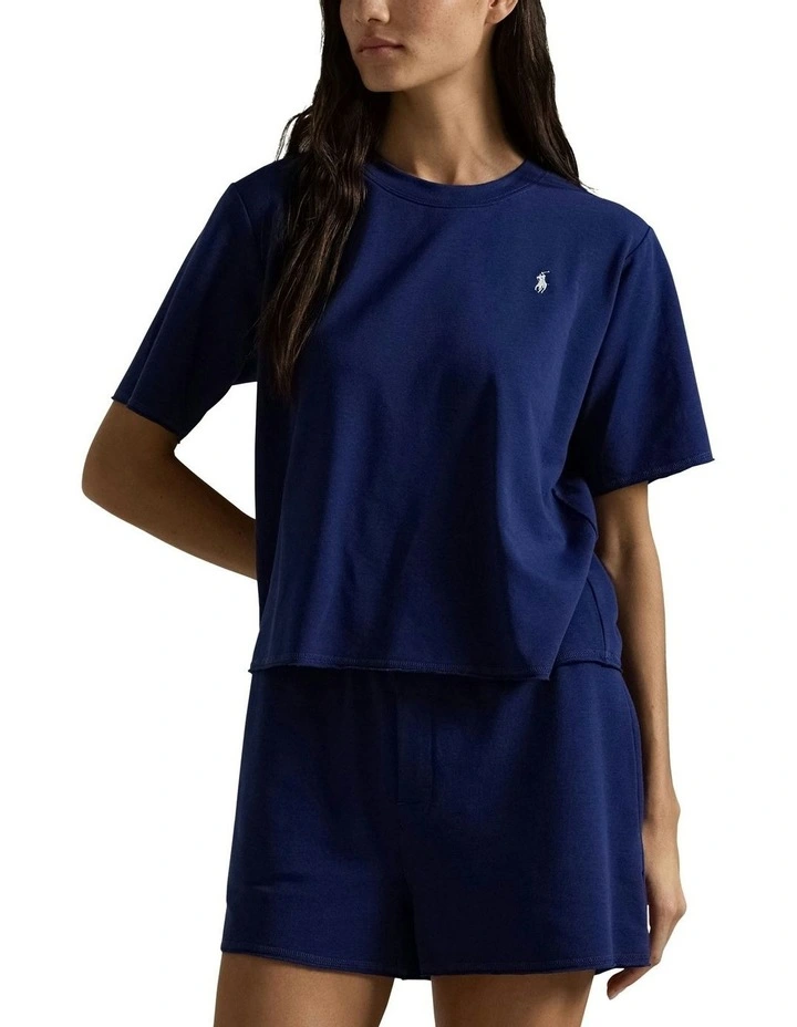 Club Terry Cotton Tee & Boxer Short Pyjama Set in Navy image 1