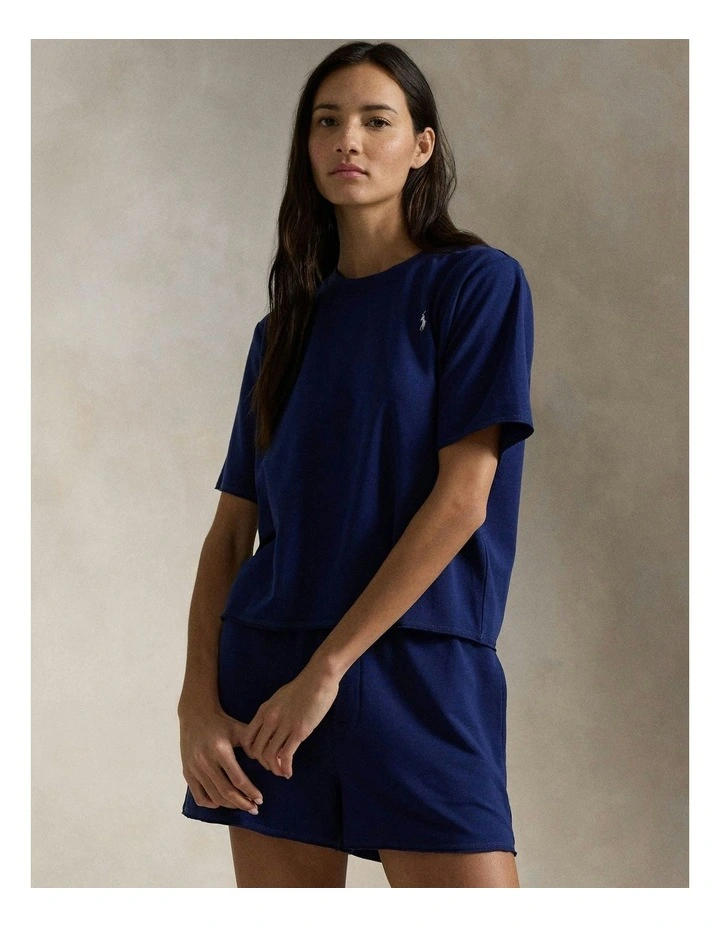 Club Terry Cotton Tee & Boxer Short Pyjama Set in Navy image 3