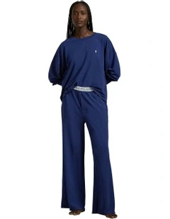Club Terry Long Sleeve Cotton Jersey Pyjama Set in Navy