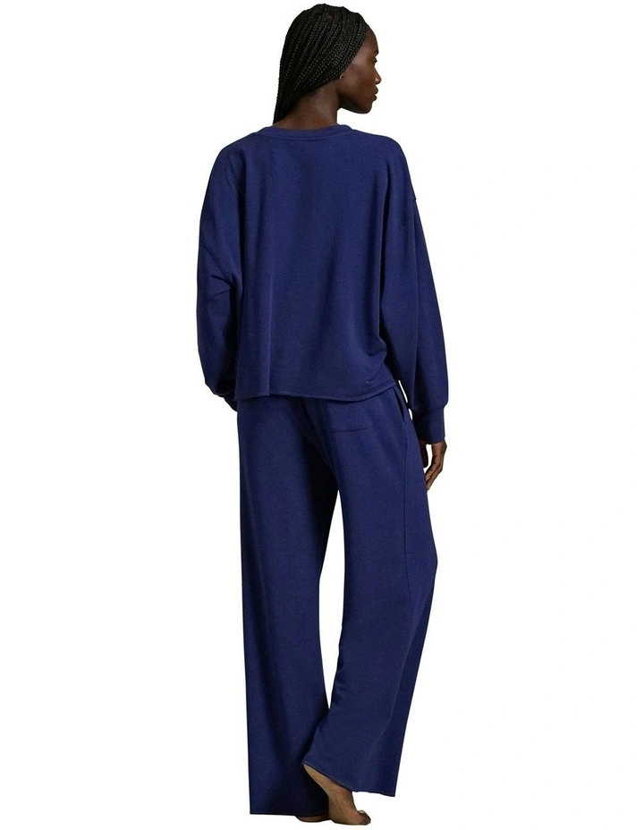 Club Terry Long Sleeve Cotton Jersey Pyjama Set in Navy image 2
