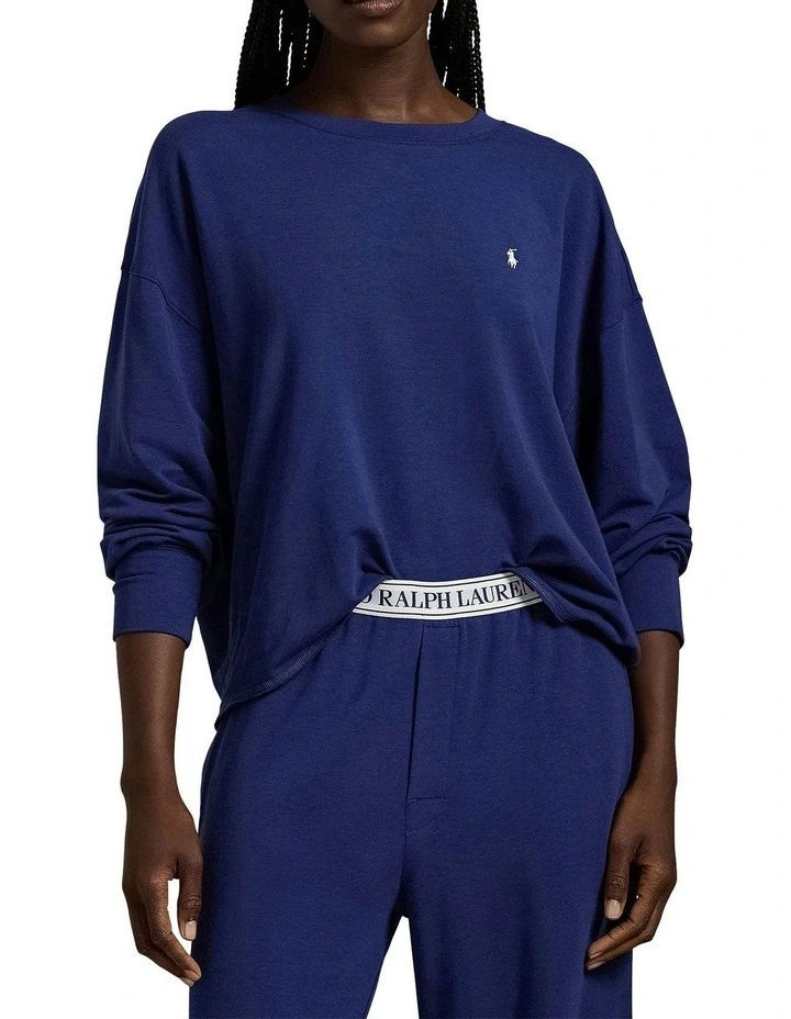 Club Terry Long Sleeve Cotton Jersey Pyjama Set in Navy image 4