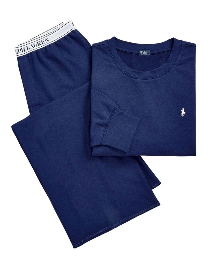Club Terry Long Sleeve Cotton Jersey Pyjama Set in Navy image 5