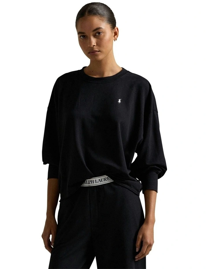 Club Terry Long Sleeve Cotton Jersey Pyjama Set in Polo Black image 4