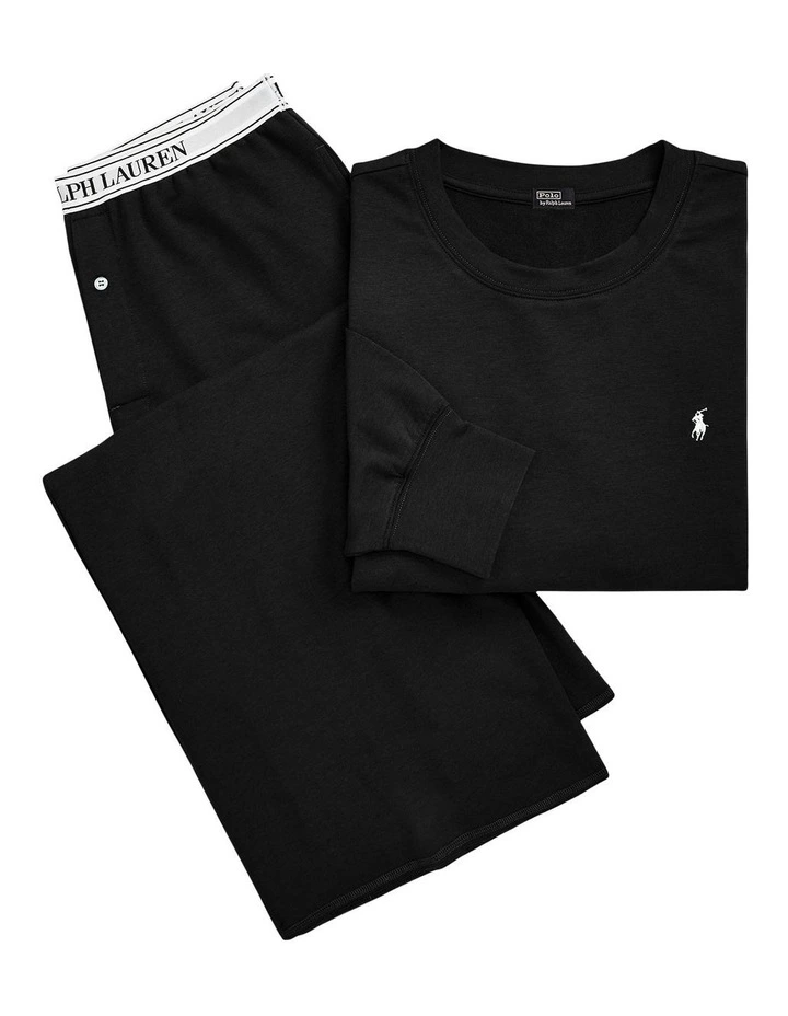Club Terry Long Sleeve Cotton Jersey Pyjama Set in Polo Black image 5