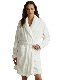 Polo Bear Short Woven Cotton Terry Robe in Tuxedo Bear