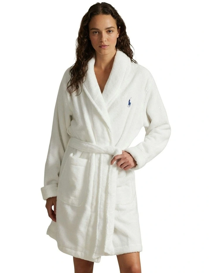 Polo Bear Short Woven Cotton Terry Robe in Tuxedo Bear image 1