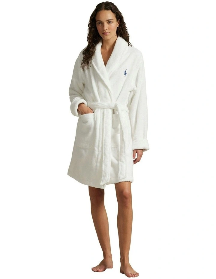 Polo Bear Short Woven Cotton Terry Robe in Tuxedo Bear image 2