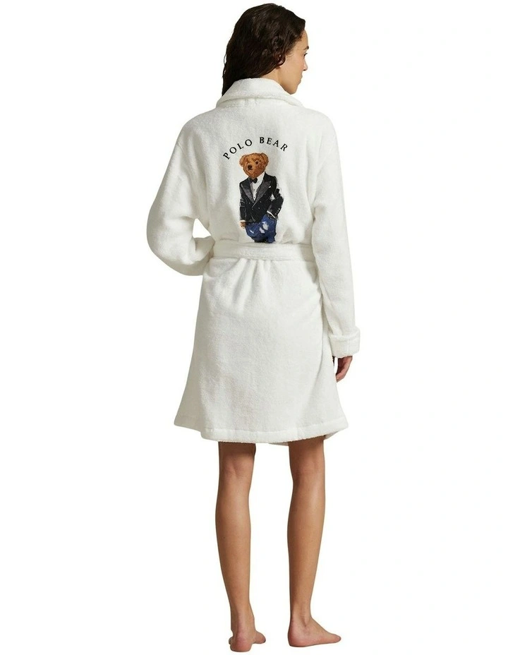 Polo Bear Short Woven Cotton Terry Robe in Tuxedo Bear image 3