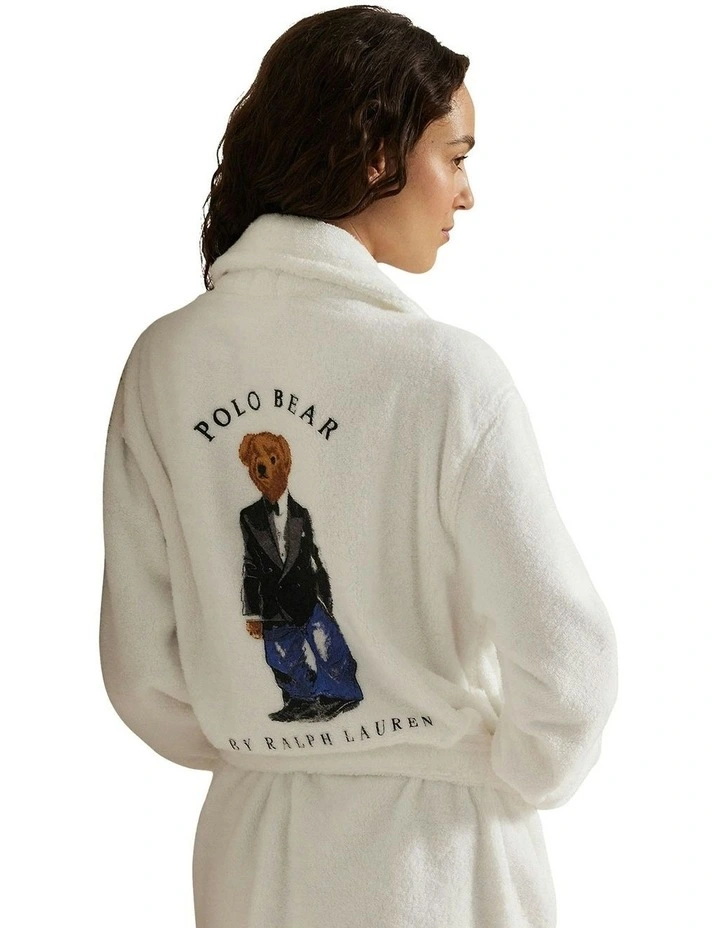 Polo Bear Short Woven Cotton Terry Robe in Tuxedo Bear image 4