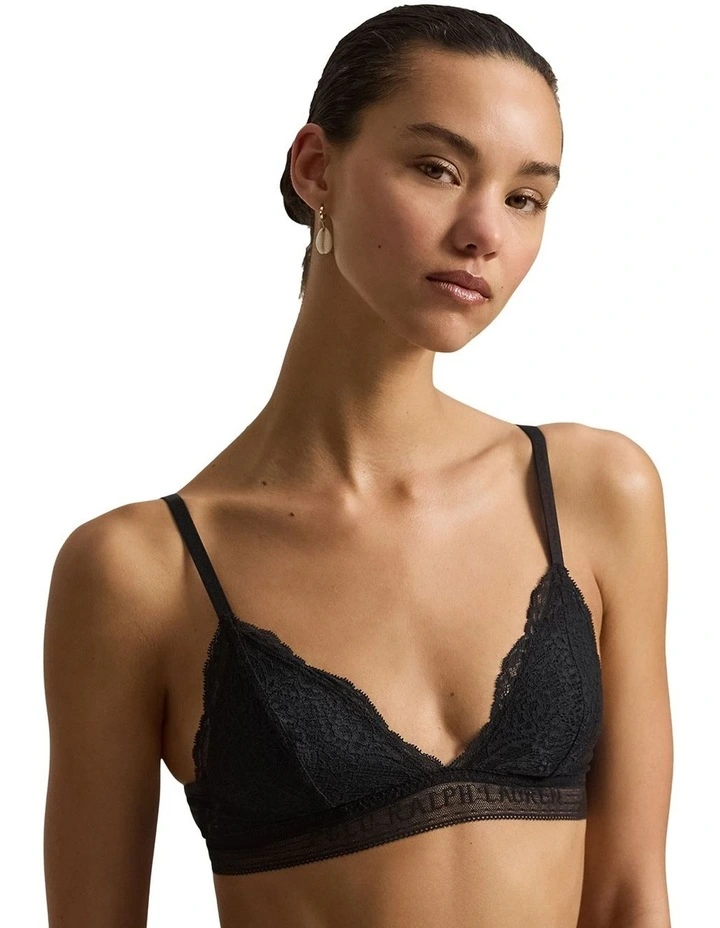 Love Collection Unpadded Triangle Lace Bralette in Onyx image 1