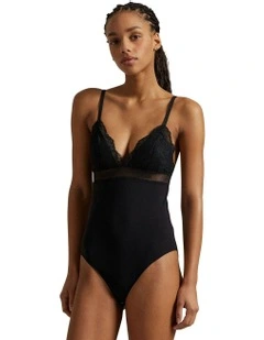 Love Collection Ribbed Cotton Blend Triangle Bodysuit in Onyx
