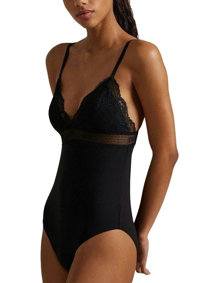 Love Collection Ribbed Cotton Blend Triangle Bodysuit in Onyx image 3