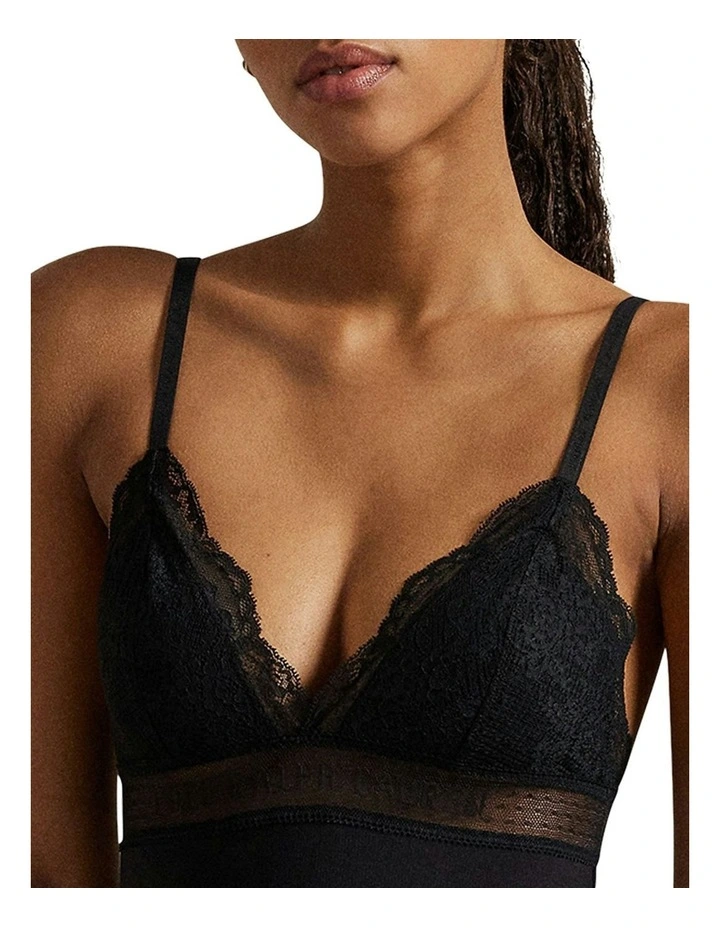 Love Collection Ribbed Cotton Blend Triangle Bodysuit in Onyx image 4