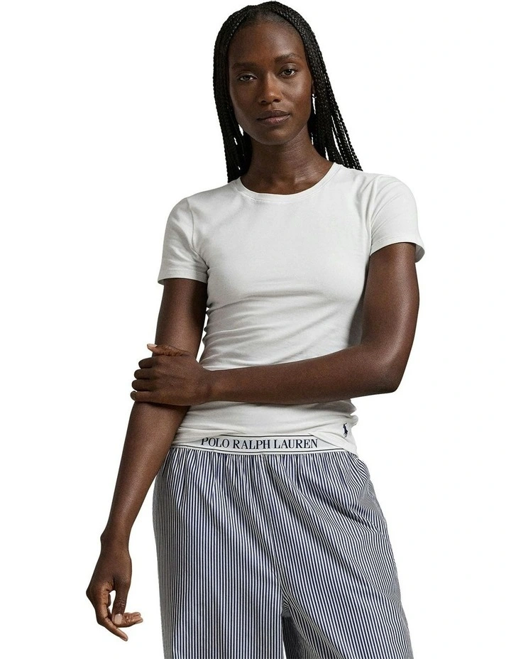 Club Cotton Short Sleeve Crew Neck Sleep T-Shirt in White Cloud image 1