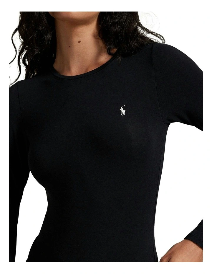 Club Cotton Long Sleeve Bodysuit Top in Onyx image 4
