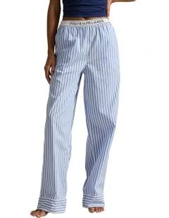 Shirting Stripes Pure Cotton Sleep Pant in White Cloud x Hydrangea