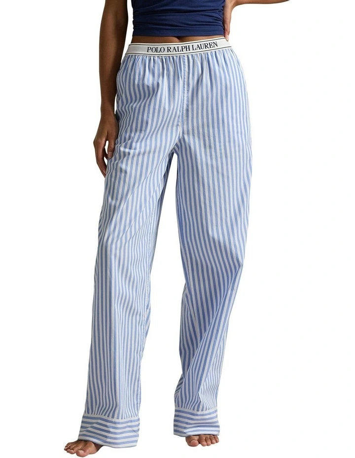 Shirting Stripes Pure Cotton Sleep Pant in White Cloud x Hydrangea image 1