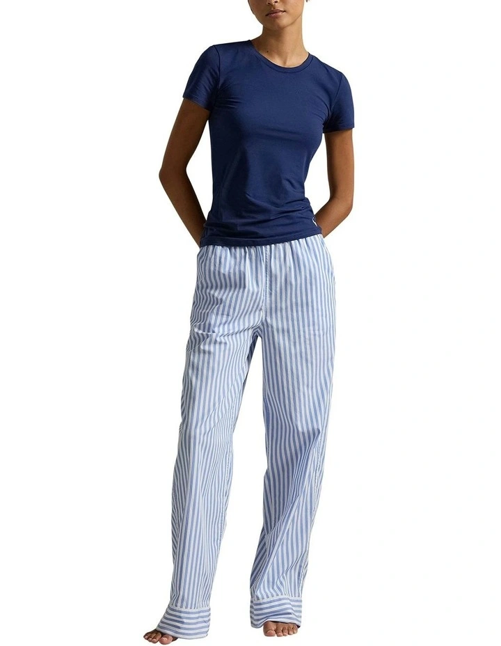 Shirting Stripes Pure Cotton Sleep Pant in White Cloud x Hydrangea image 3
