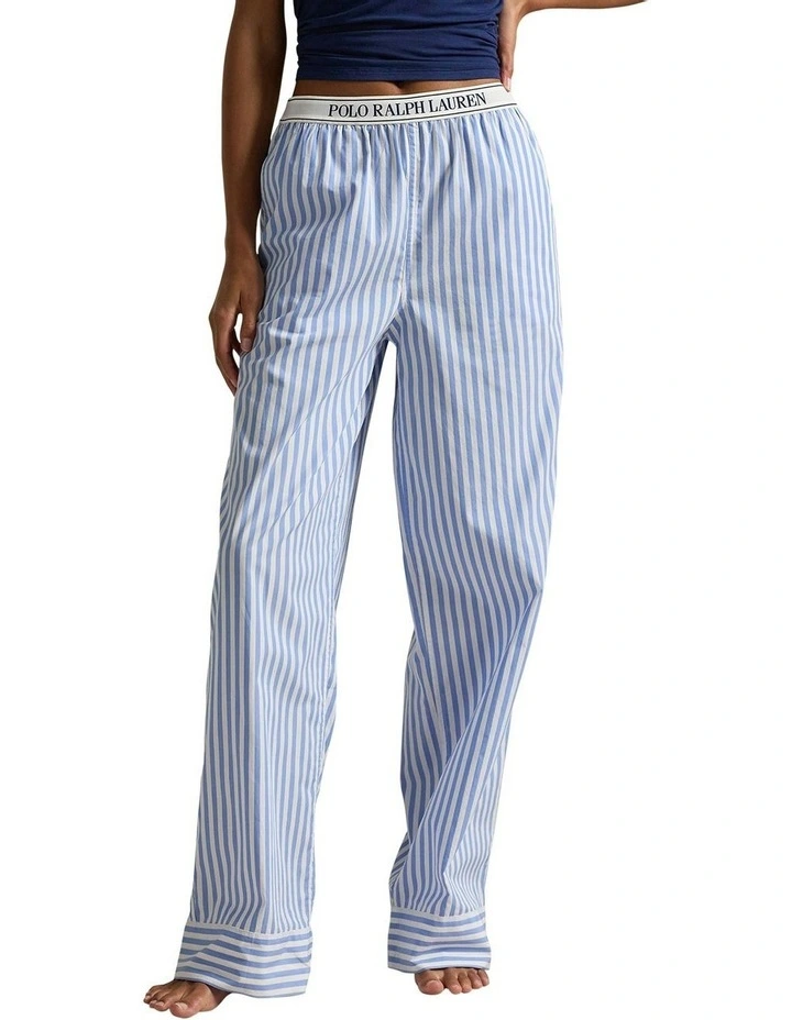 Shirting Stripes Pure Cotton Sleep Pant in White Cloud x Hydrangea image 7