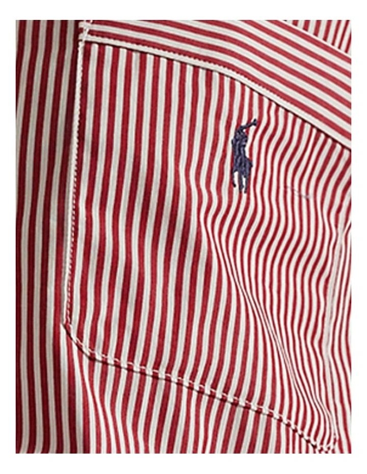 Shirting Stripes Crop Top & Boxer Short Cotton Pyjama Set in Classic Red x White Cloud image 6