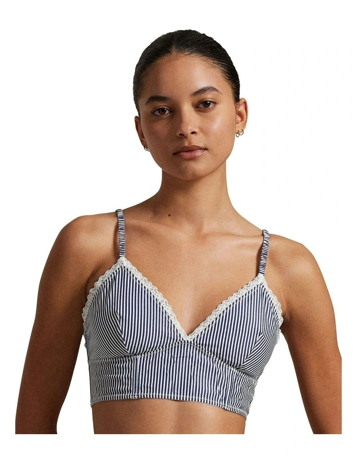 Shirting Stripes Cotton Bustier Longline Bralette in White Cloud x Beacon Blue image 1