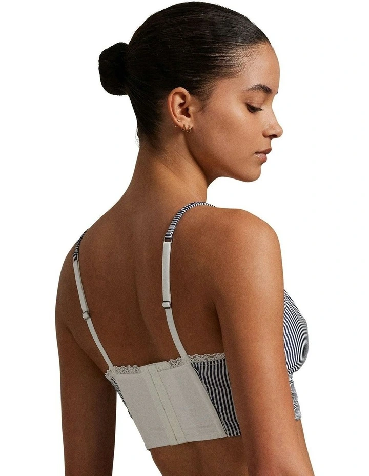 Shirting Stripes Cotton Bustier Longline Bralette in White Cloud x Beacon Blue image 2