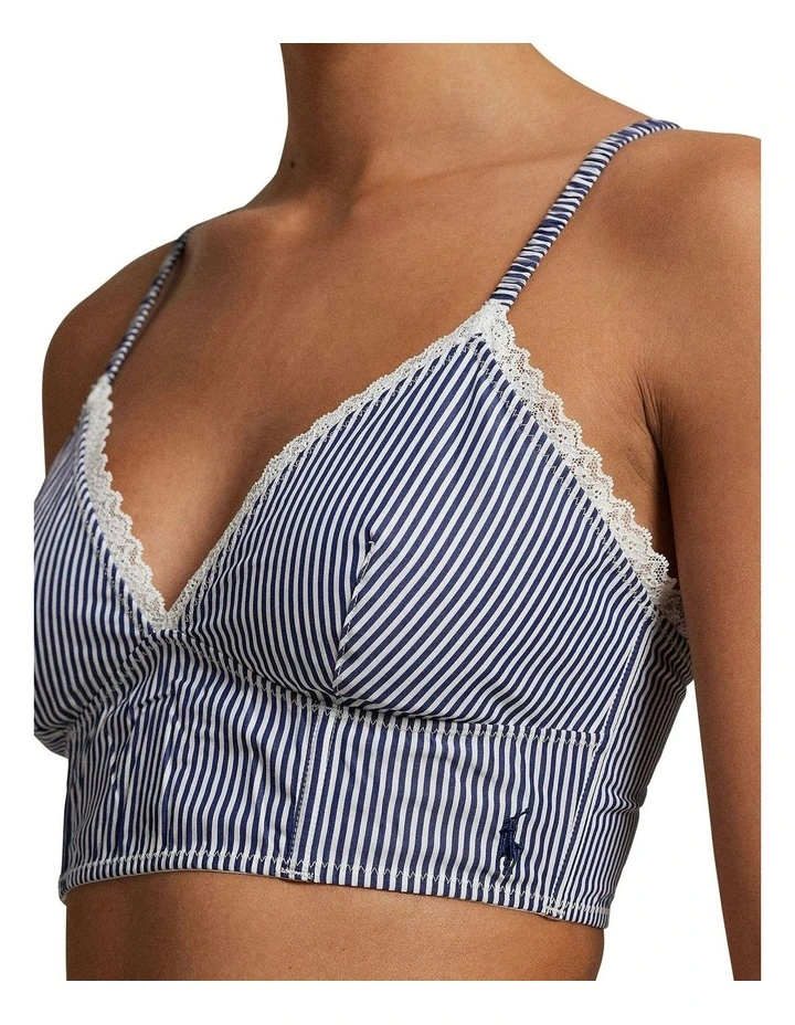 Shirting Stripes Cotton Bustier Longline Bralette in White Cloud x Beacon Blue image 3