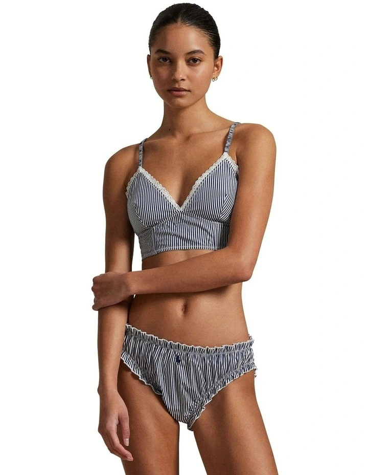 Shirting Stripes Cotton Bustier Longline Bralette in White Cloud x Beacon Blue image 4