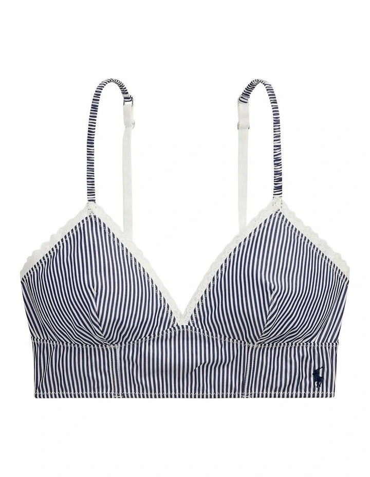 Shirting Stripes Cotton Bustier Longline Bralette in White Cloud x Beacon Blue image 5