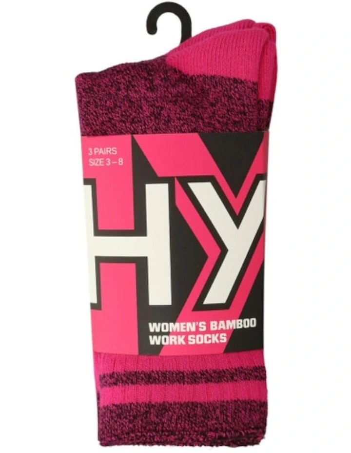 3 Pairs X Bamboo Work Socks in Pink Marle image 3