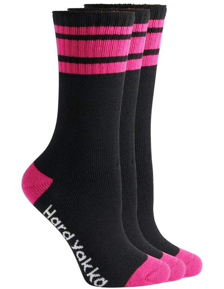 3 Pairs X Bamboo Work Socks in Black/Pink image 1