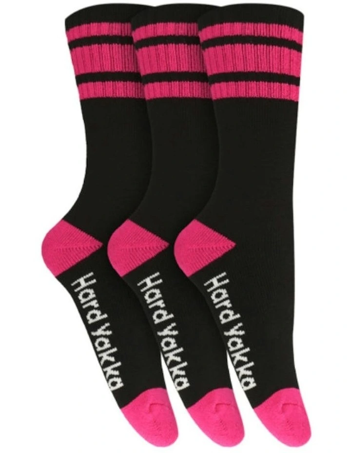 3 Pairs X Bamboo Work Socks in Black/Pink image 2