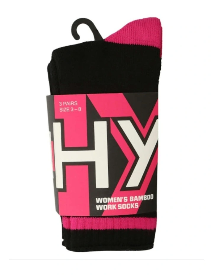 3 Pairs X Bamboo Work Socks in Black/Pink image 3