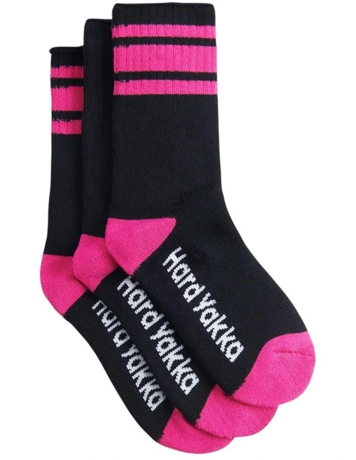 3 Pairs X Bamboo Work Socks in Black/Pink image 6