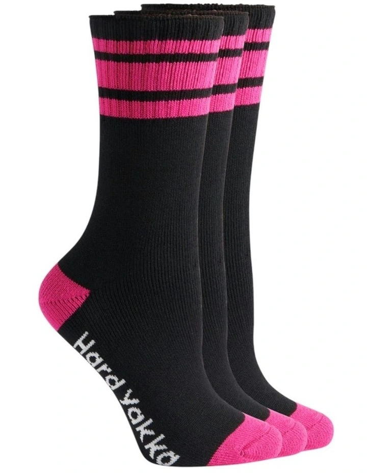 3 Pairs X Bamboo Work Socks in Black/Pink image 7