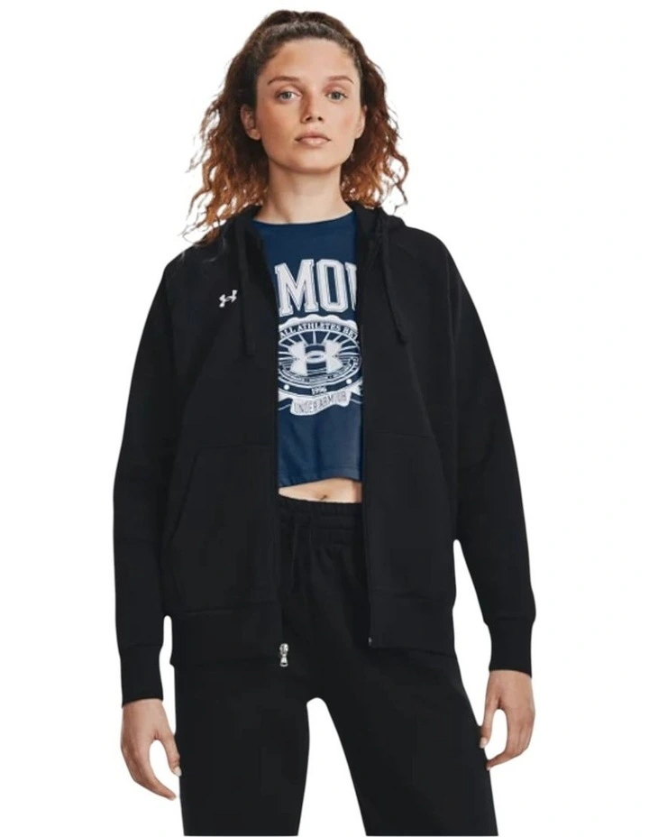 Rival Fleece Full Zip Hooded Jacket in Black image 1