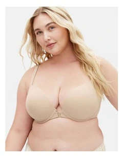 Smooth And Chic Cotton Front Close Push Up Bra in Latte