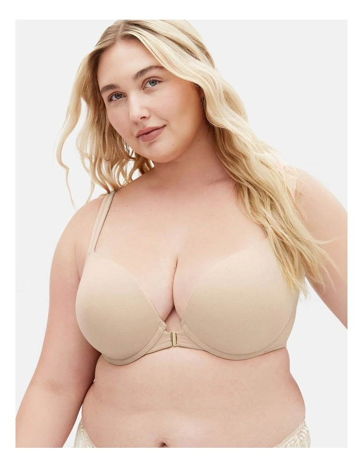 Smooth And Chic Cotton Front Close Push Up Bra in Latte image 1