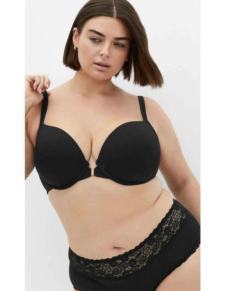 Plus Size Smooth & Chic Front Close Cotton Push Up Bra in black image 1
