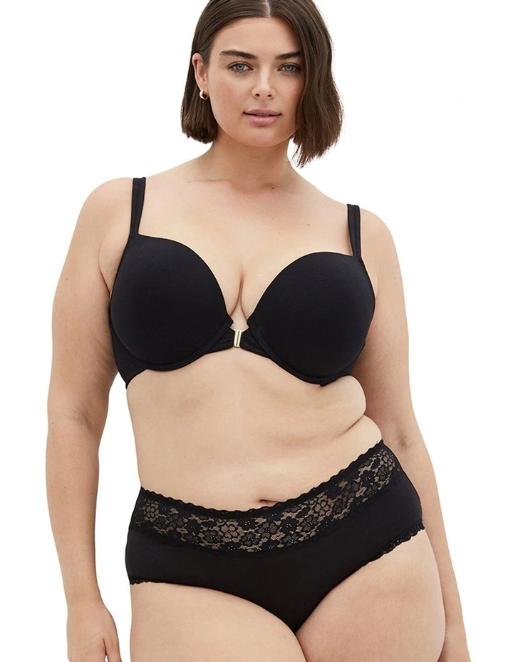 Smooth And Chic Cotton Front Close Push Up Bra in Black image 1
