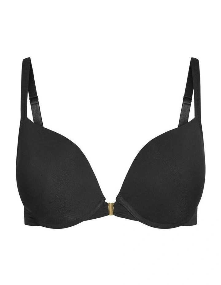 Plus Size Smooth & Chic Front Close Cotton Push Up Bra in black image 3