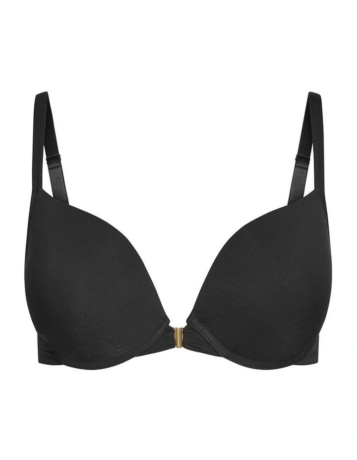 Smooth And Chic Cotton Front Close Push Up Bra in Black image 3