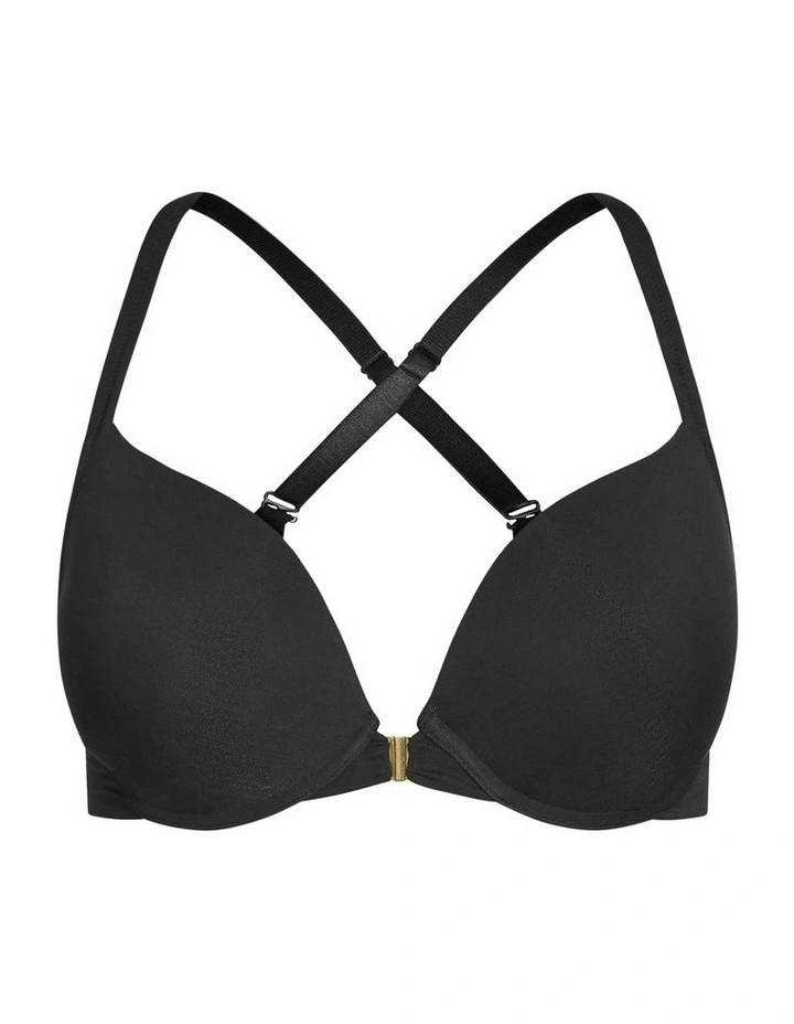 Plus Size Smooth & Chic Front Close Cotton Push Up Bra in black image 5
