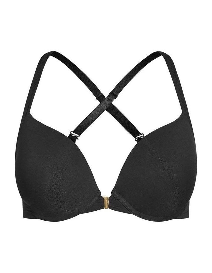 Smooth And Chic Cotton Front Close Push Up Bra in Black image 5