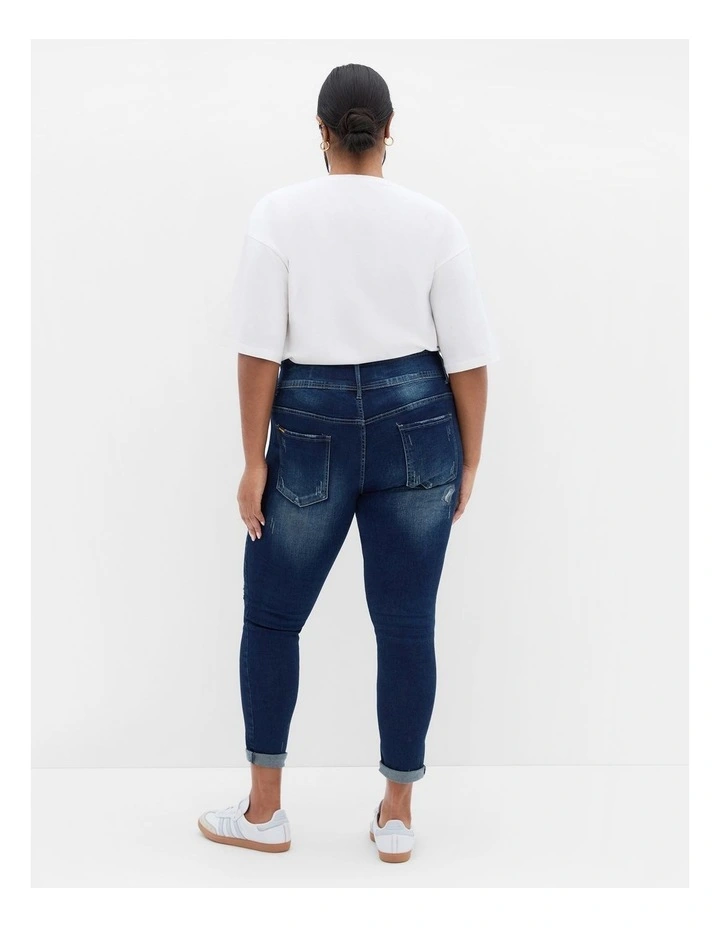 Asha Fit Patched Skinny Jeans in Dark Denim image 2
